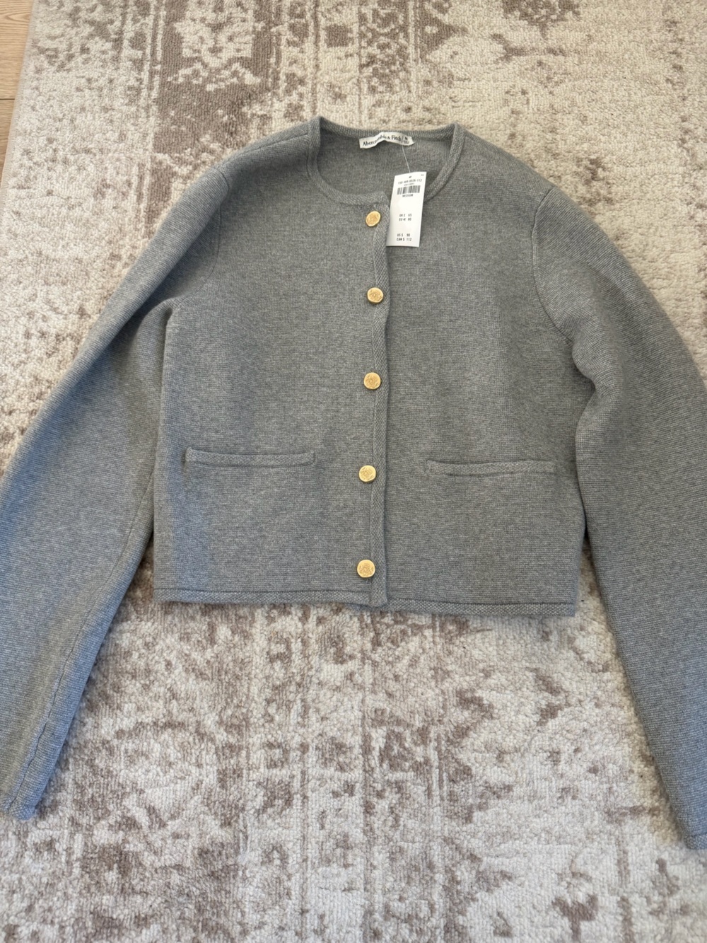 Abercrombie & Fitch Wool-Blend Crewneck Cardigan - Gray